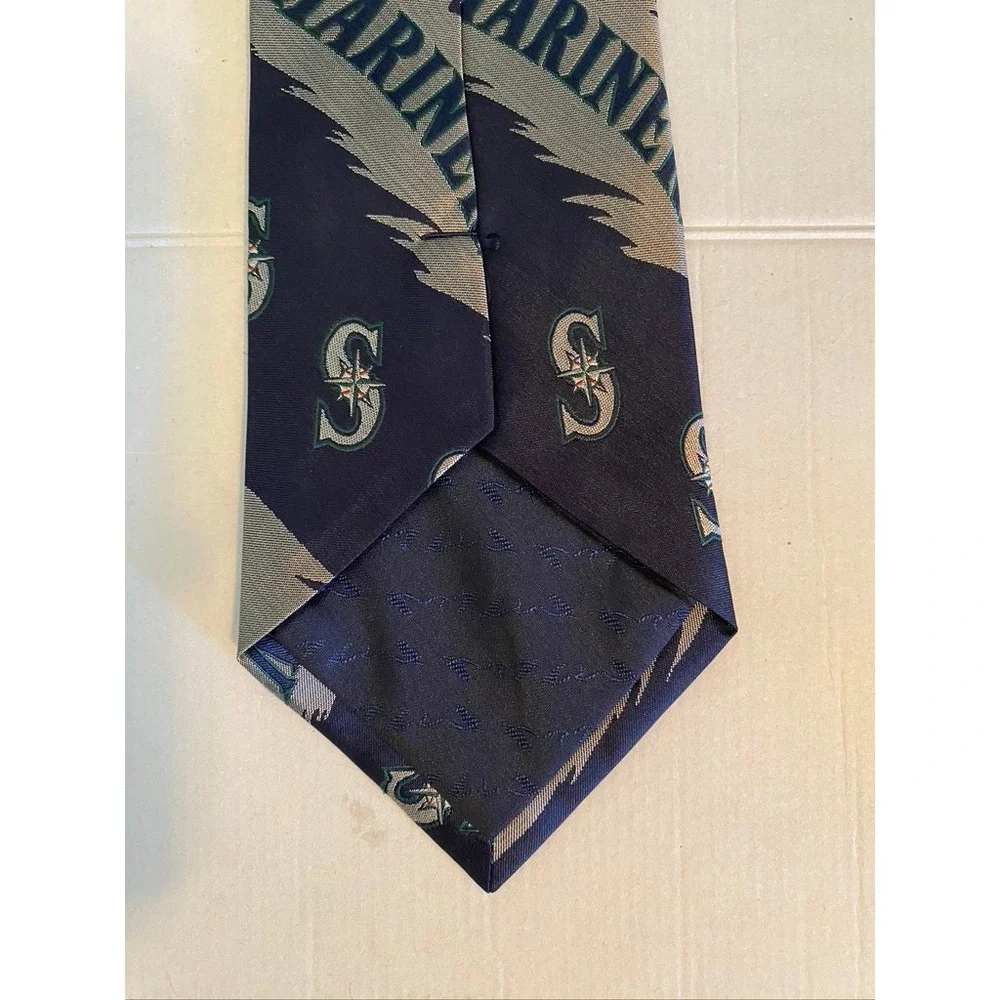 Eagles Wings Seattle Mariners MLB Silk Necktie Navy Blue Logo Print Baseball Tie